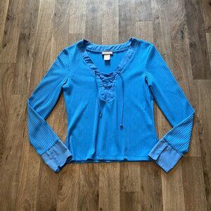 Aqua Blues Long Sleeve Blue Blouse Size Medium